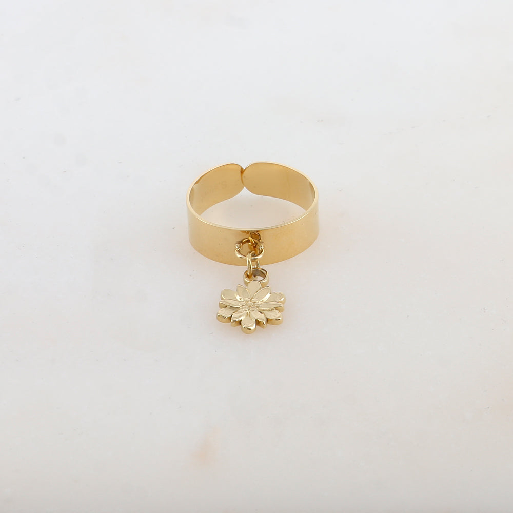 Bague lisse avec pampille fleur