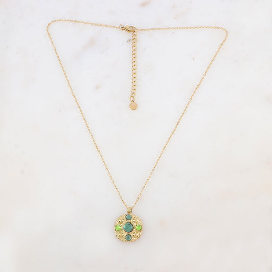 Collier avec pendentif rond et 5 pâtes de verre rondes (40+5CM)