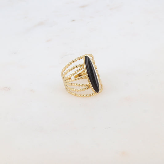Bague multi-rangs style semainier croisée avec pierre naturelle - Onyx