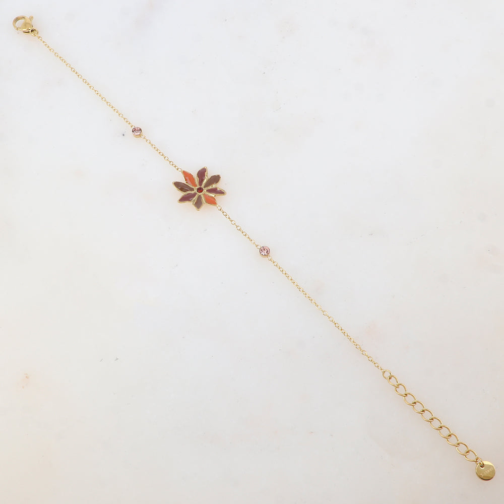 Bracelet avec fleur émaillée et strass