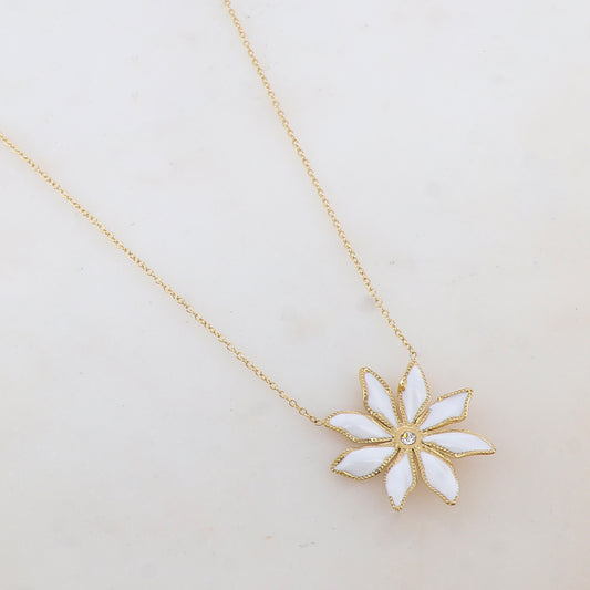 Collier avec pendentif fleur émaillée et strass (39+7CM)