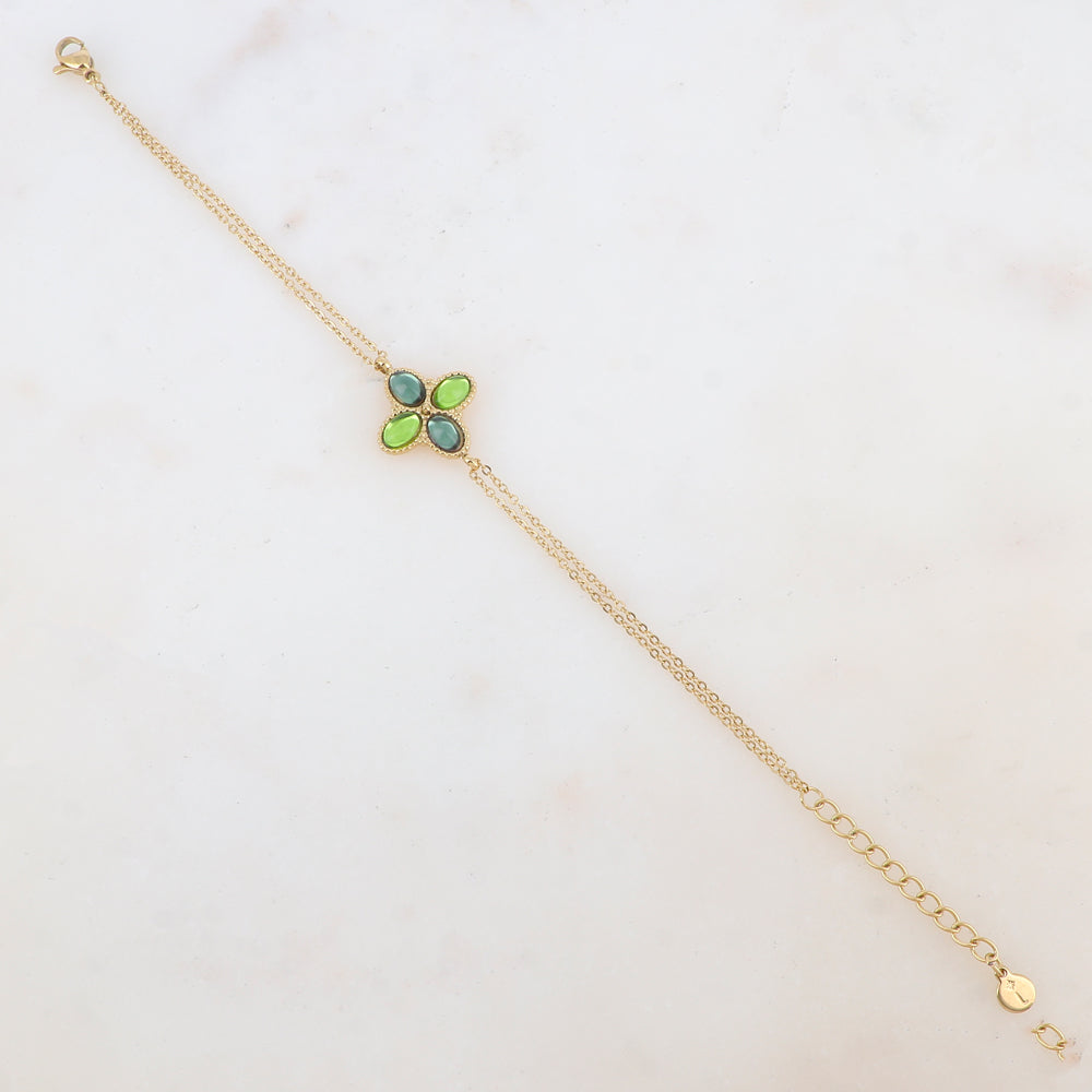 Bracelet deux rangs avec pièce ornée de 4 pâtes de verre