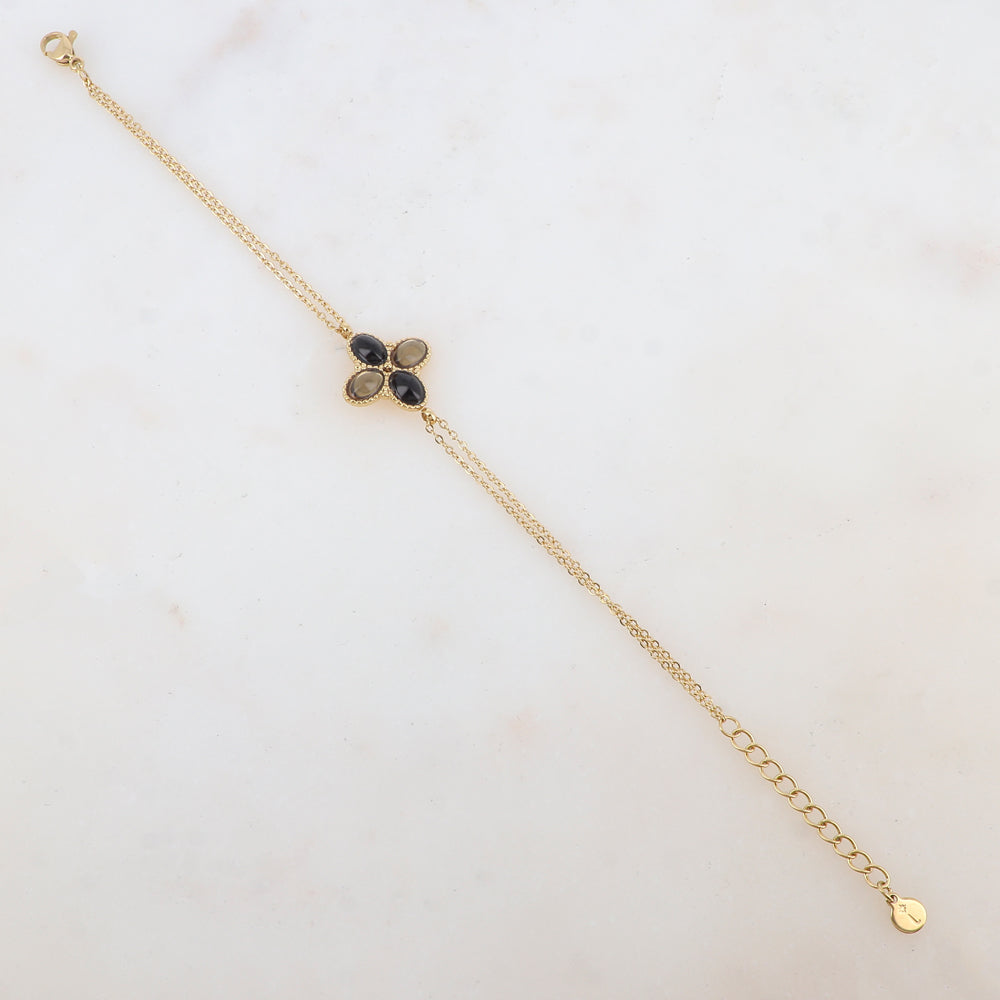 Bracelet deux rangs avec pièce ornée de 4 pâtes de verre