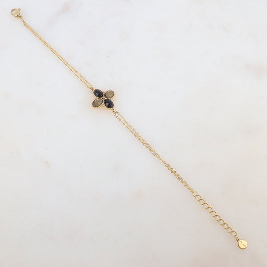 Bracelet deux rangs avec pièce ornée de 4 pâtes de verre