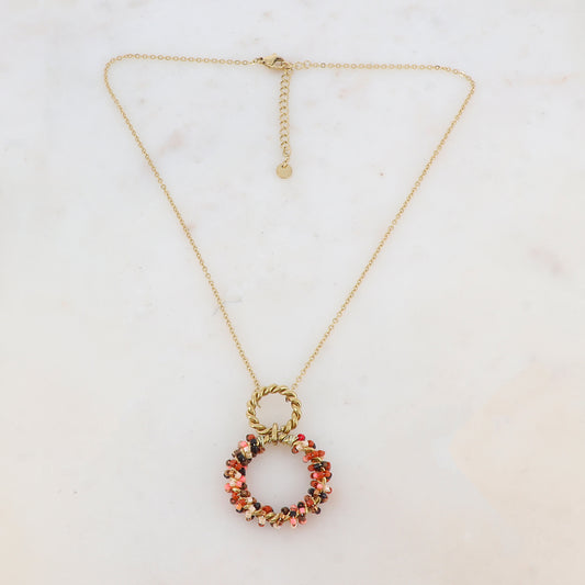 Collier avec avec anneau, perles, étoile et émail (40+5CM)