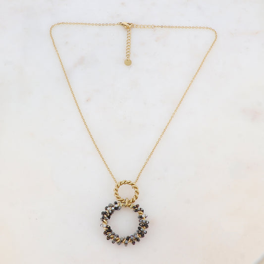 Collier avec avec anneau, perles, étoile et émail (40+5CM)