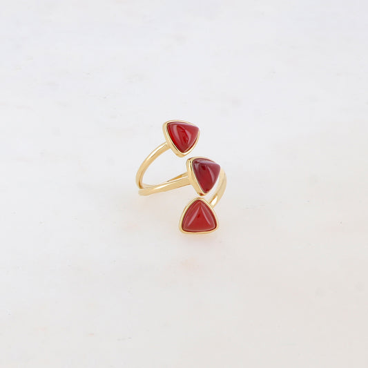 Bague fine et lisse triple rangs ornée de pierres naturelles - Cornaline