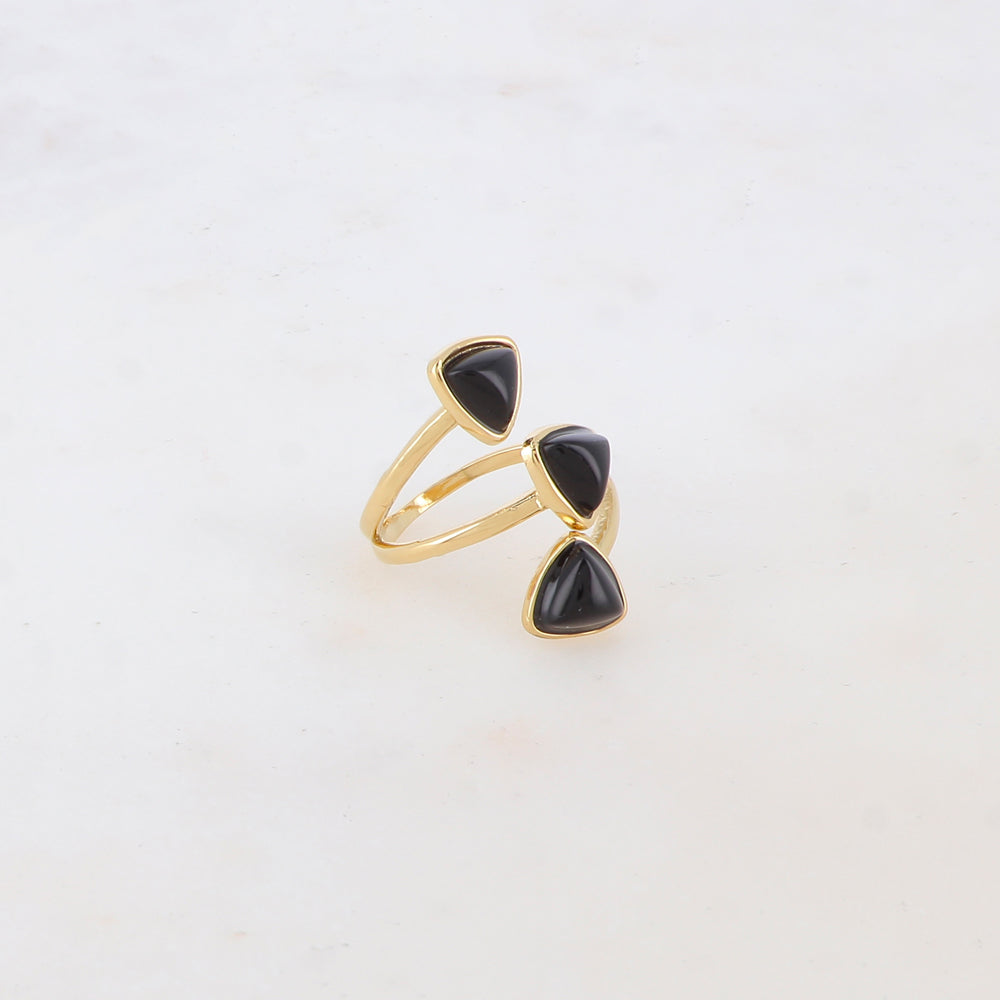 Bague fine et lisse triple rangs ornée de pierres naturelles - Onyx