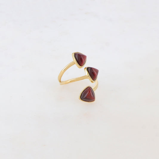 Bague fine et lisse triple rangs ornée de pierres naturelles - Œil de taureau