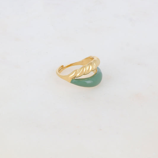 Bague ajustable 2 rangs avec émail lisse et un effet torsadé - Vert