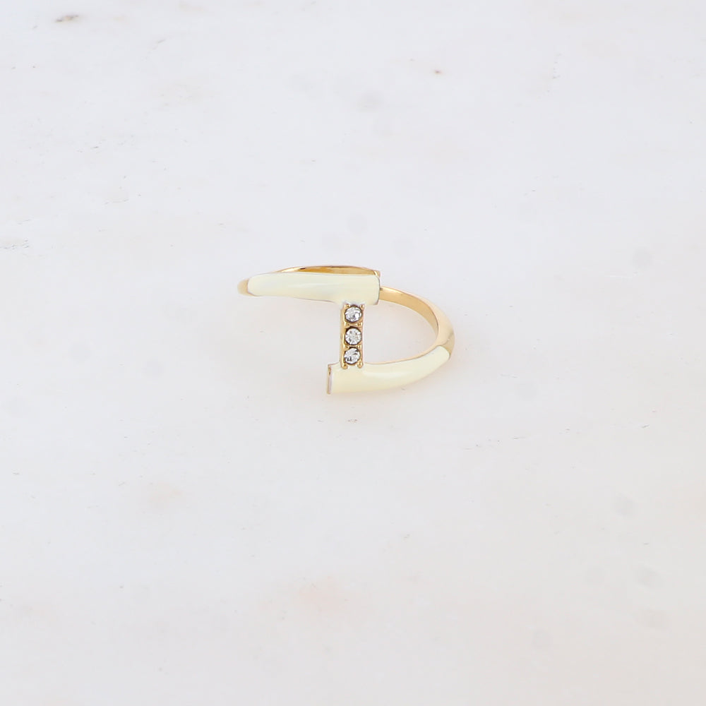 Bague avec émail et 3 strass - Blanc