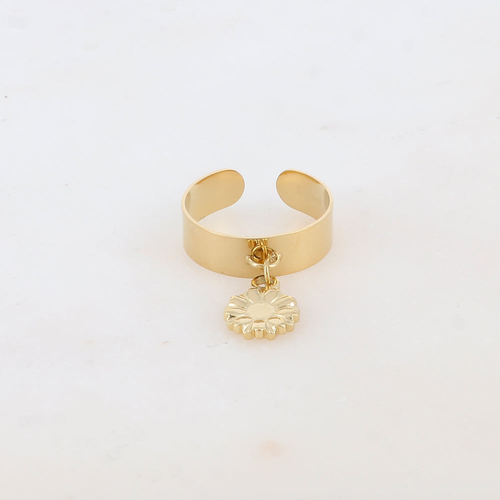 Bague lisse avec pampille fleur