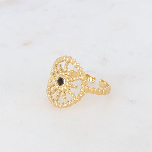 Bague avec cabochon soleil et zircons - Noir