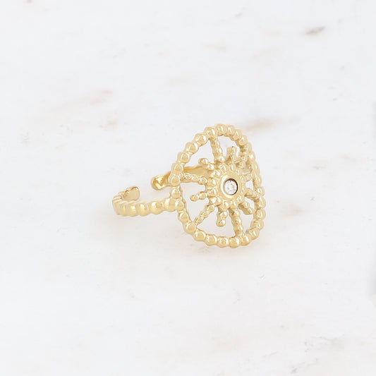 Bague avec cabochon soleil et zircons - Blanc