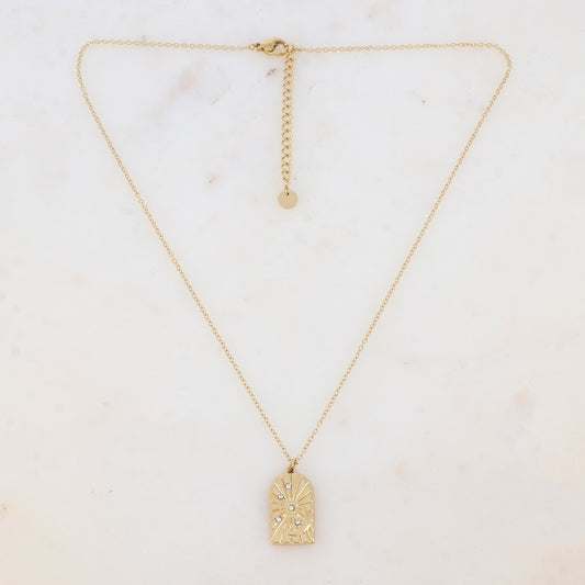 Collier avec pendentif géométrique, motif soleil et lune, strass (40+5CM)