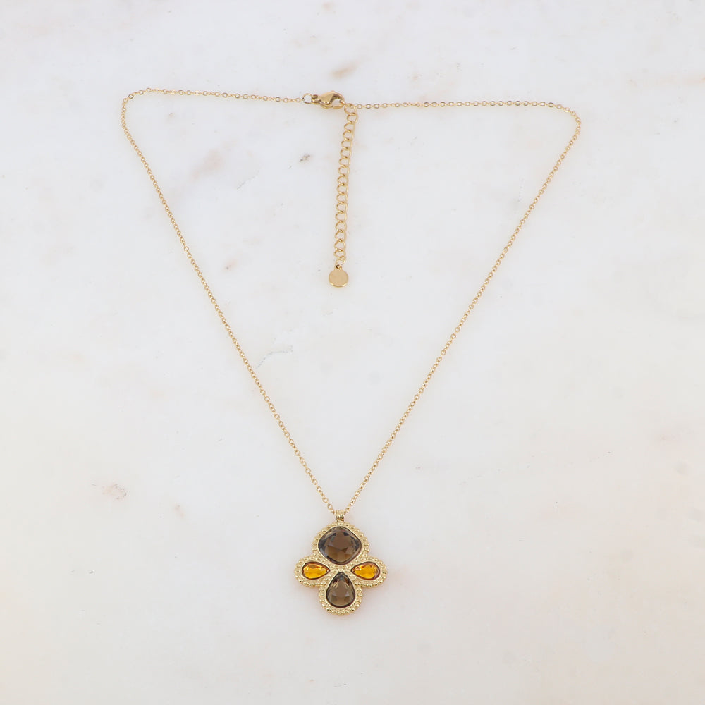 Collier 2 rangs avec 4 pâtes de verre (40+5CM)