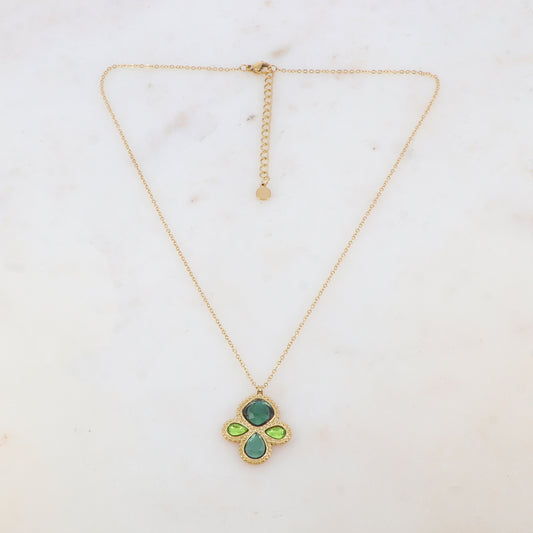 Collier 2 rangs avec 4 pâtes de verre (40+5CM)