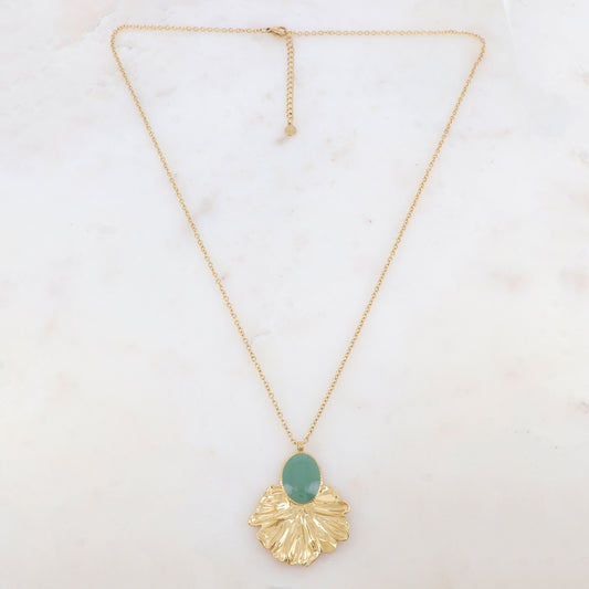 Sautoir avec pendentif feuillage émaillé (60+5CM)