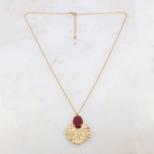 Sautoir avec pendentif feuillage émaillé (60+5CM)