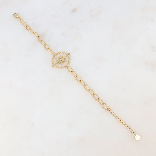 Bracelet à maillons, pièce ronde, étoile et strass