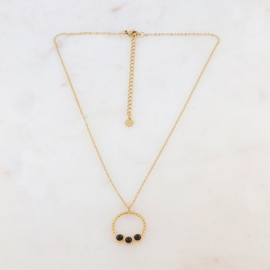 Collier avec pendentif rond et 3 petites pierres naturelles en onyx 38+7 cm