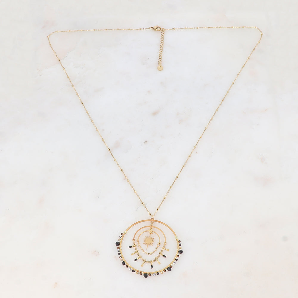 Collier doré avec des perles en pâtes de verre (65+5CM)