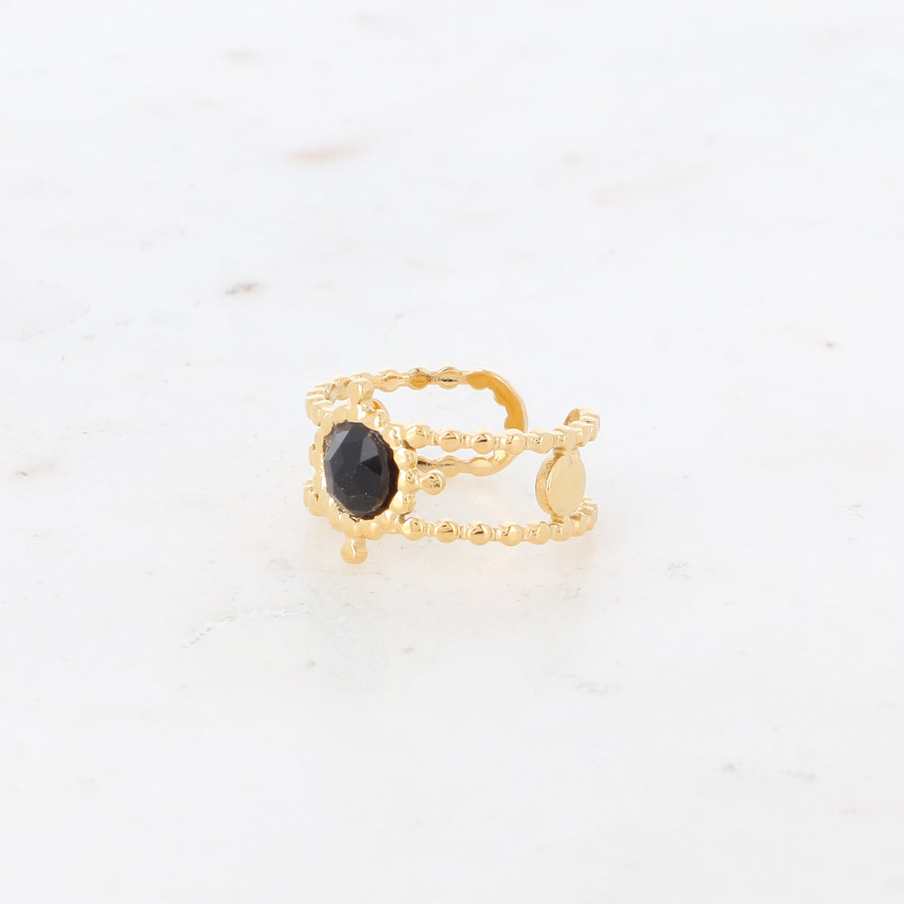 Bague multirangs texturée sertie d'une pierre naturelle - Onyx