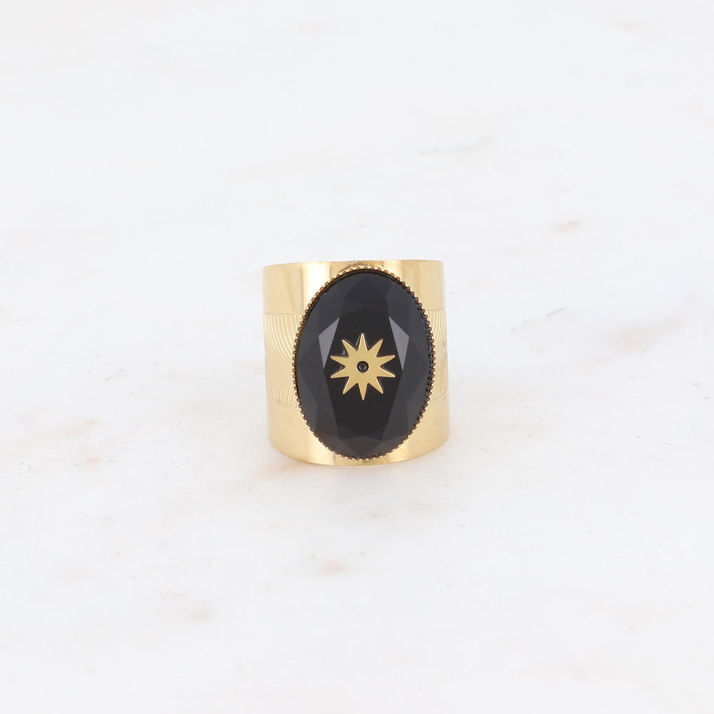 Bague avec pierre naturelle et étoile - Onyx