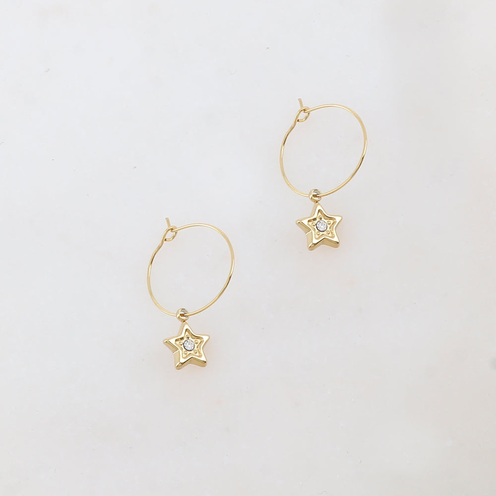Créoles avec pampille étoile et strass 1,4 x 2,2 cm