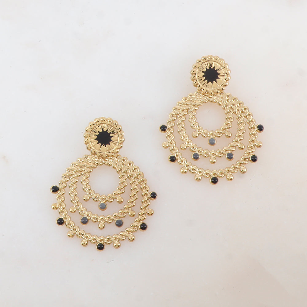 B.O à puce avec pièces géométriques, motif étoile et émail 4 x 5 cm.