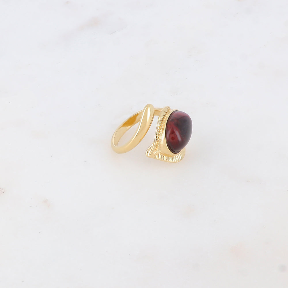 Bague fine avec pierre naturelle ovale - Œil de taureau