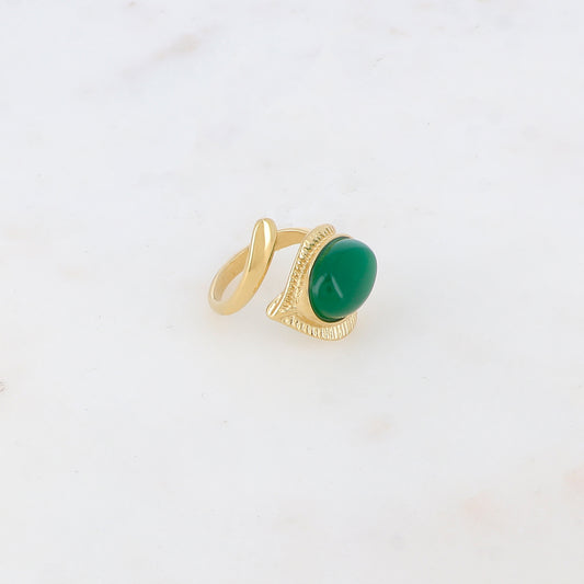 Bague fine avec pierre naturelle ovale - Jade vert