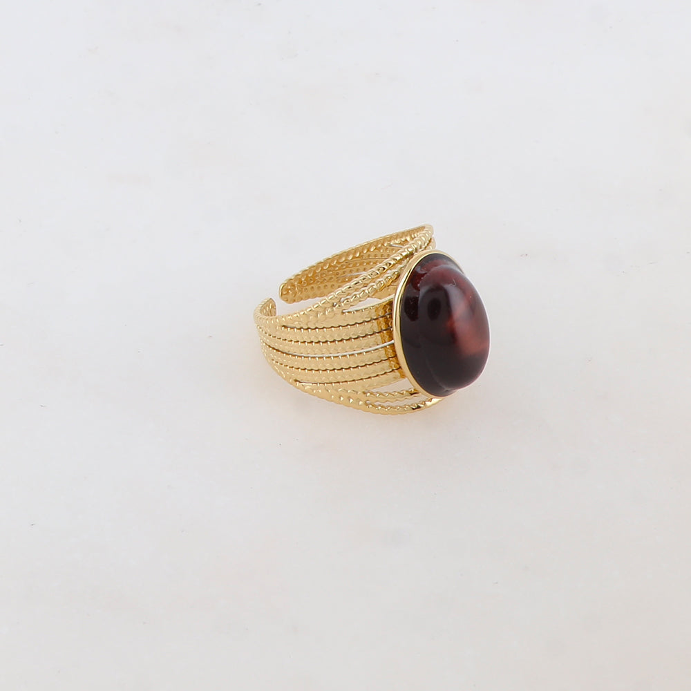 Bague multirangs avec pierre naturelle ovale - Œil de taureau
