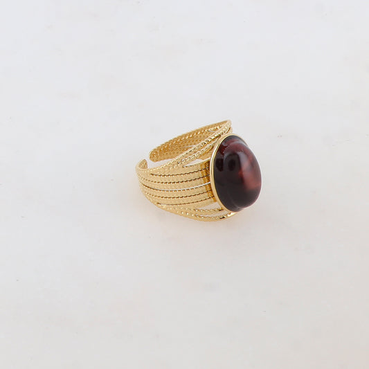 Bague multirangs avec pierre naturelle ovale - Œil de taureau