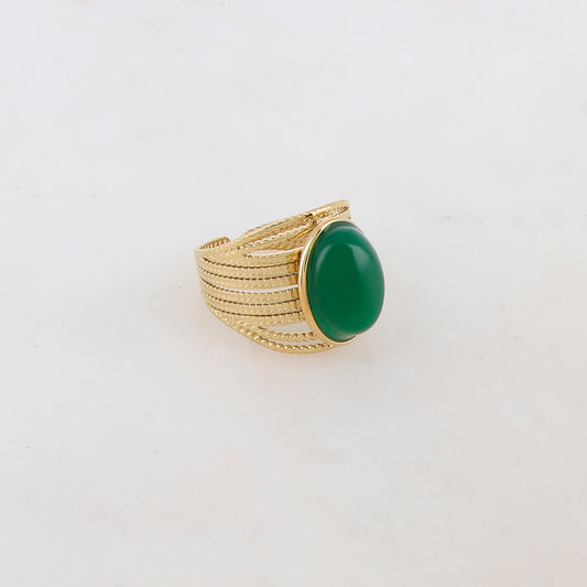 Bague multirangs avec pierre naturelle ovale - Jade vert