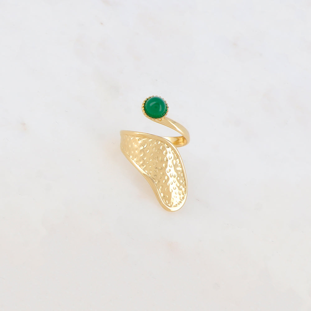 Bague lisse et martelée avec pierre naturelle - Jade vert
