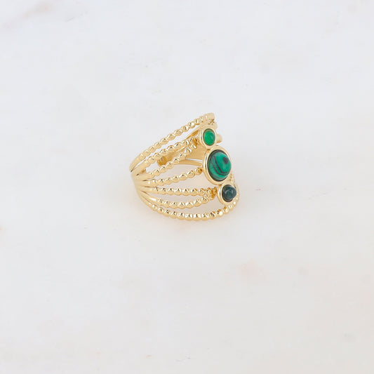Bague multi-rangs style semainier avec 3 pierres naturelles rondes