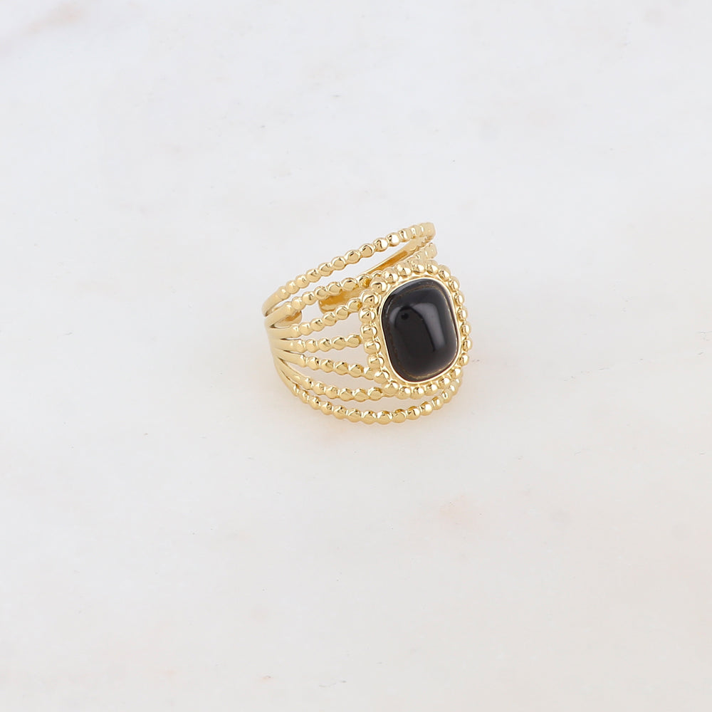 Bague multi-rangs style semainier avec pierre naturelle rectangle - Onyx