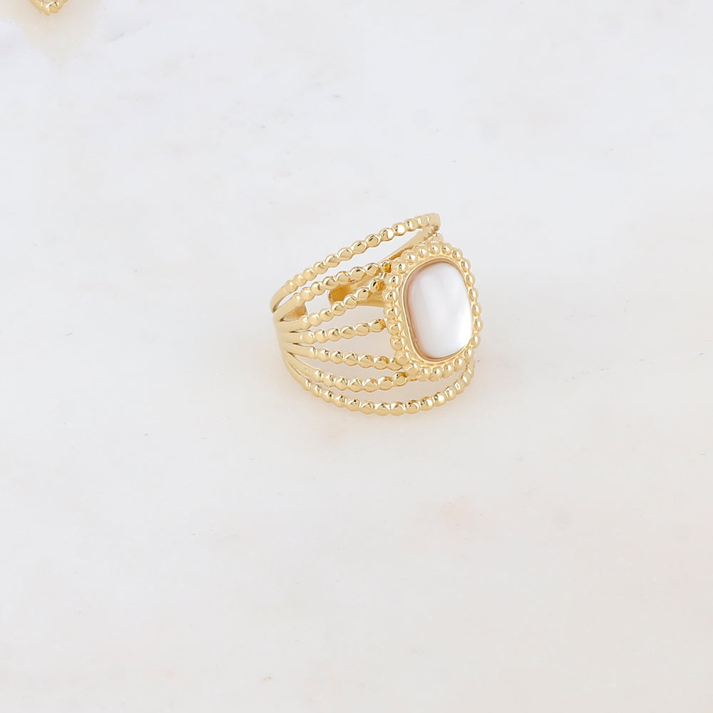 Bague multi-rangs style semainier avec pierre naturelle rectangle - Nacre