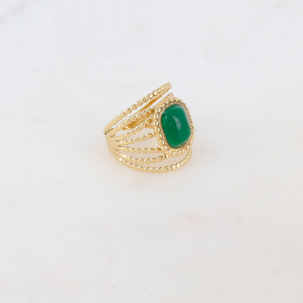 Bague multi-rangs style semainier avec pierre naturelle rectangle - Aventurine