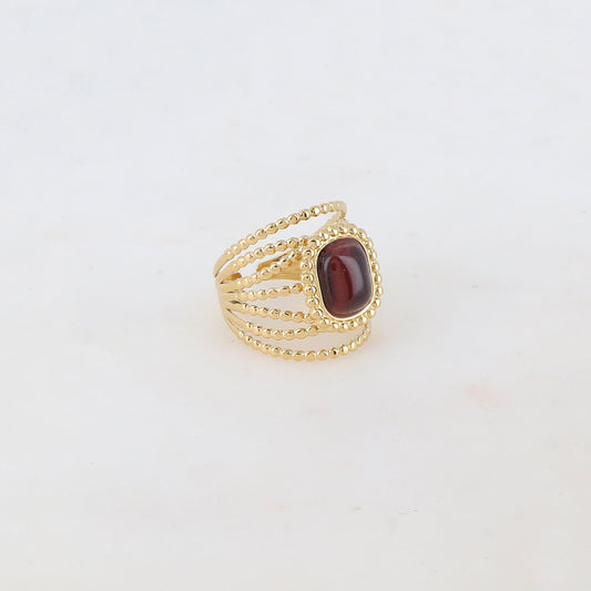 Bague multi-rangs style semainier avec pierre naturelle rectangle - Œil de taureau