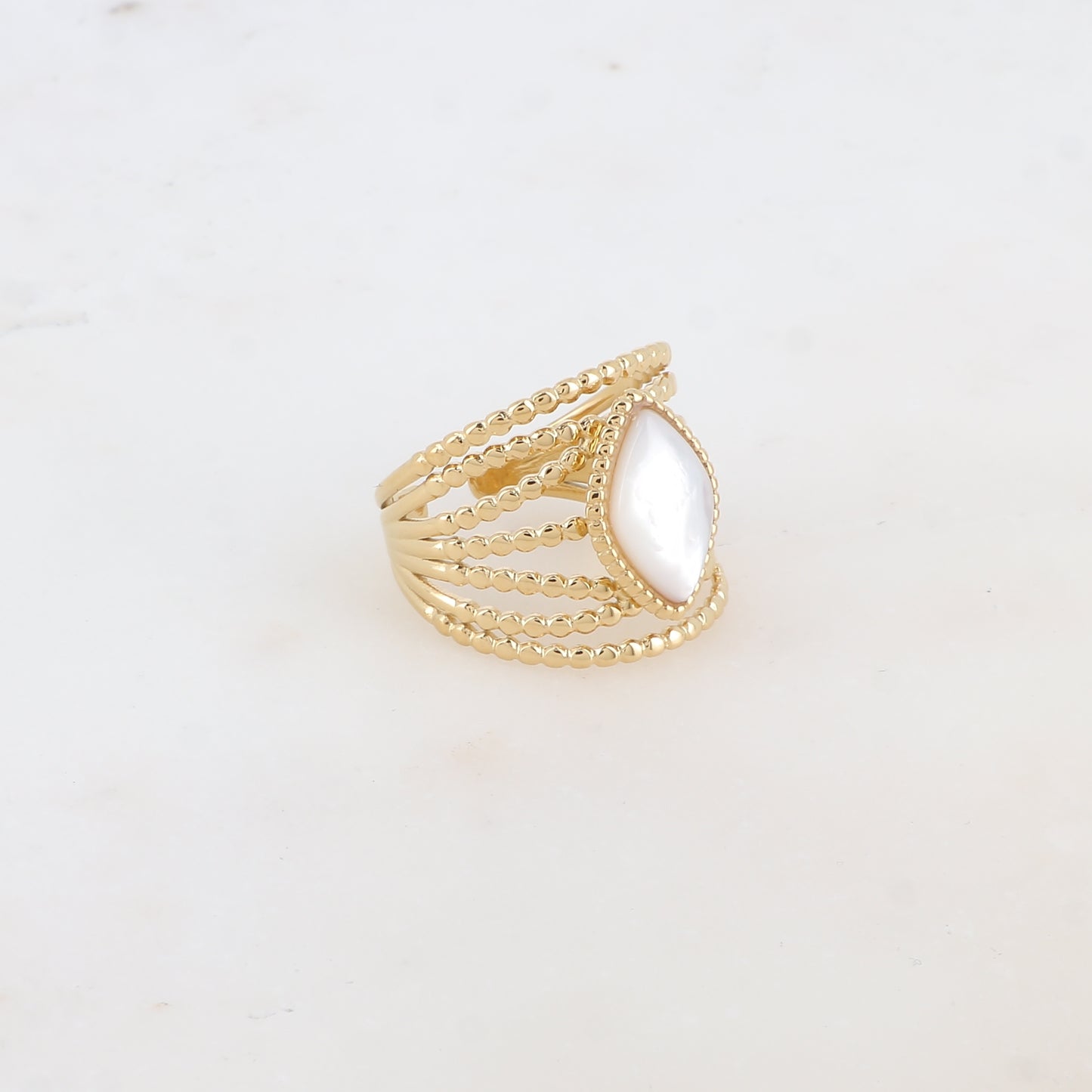 Bague multi-rangs style semainier avec pierre naturelle losange - Nacre