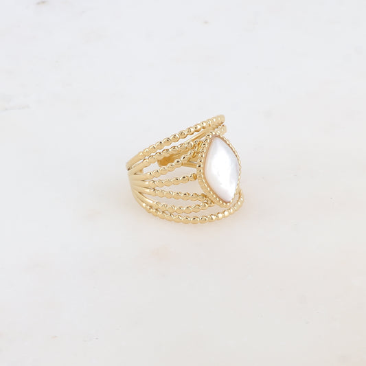 Bague multi-rangs style semainier avec pierre naturelle losange - Nacre