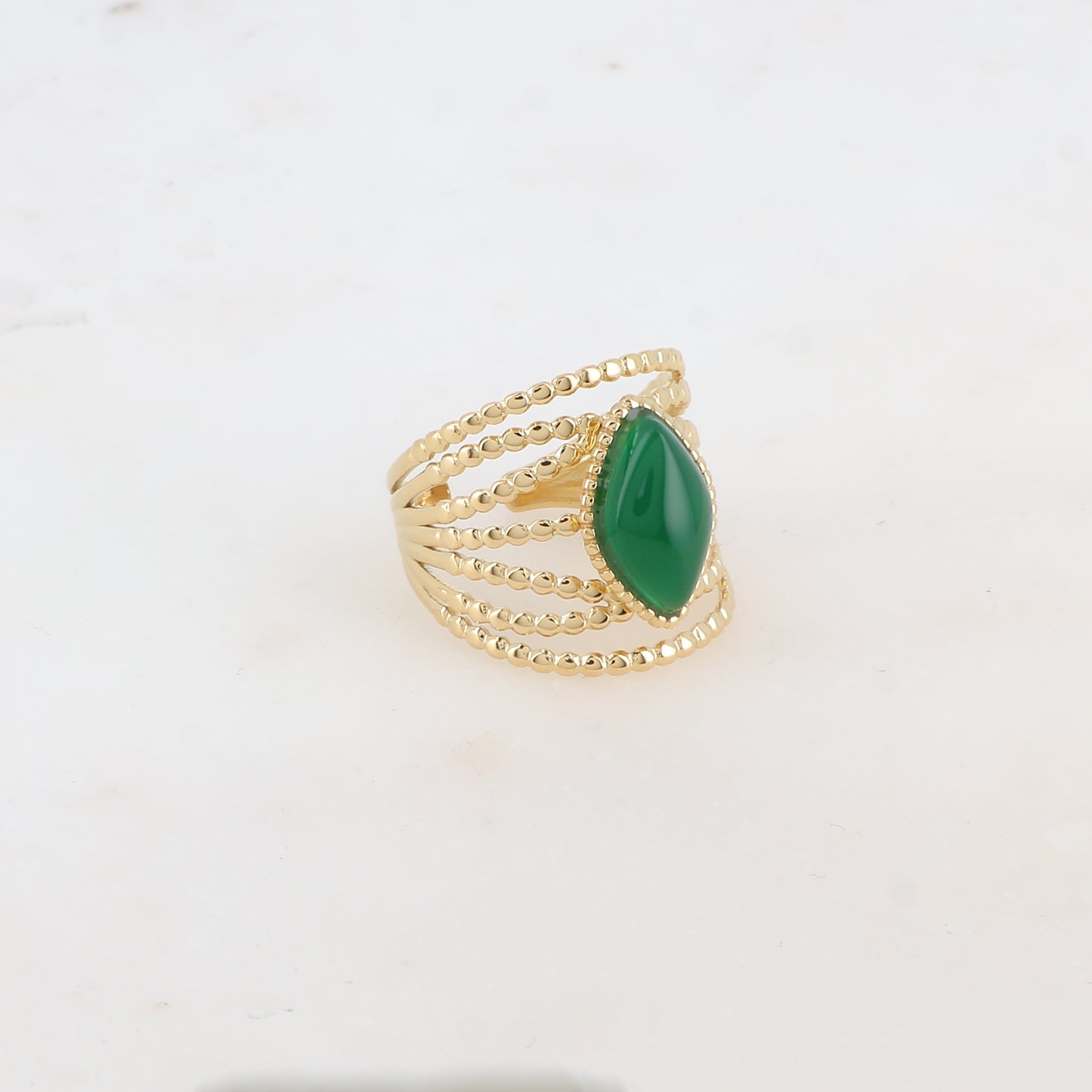 Bague multi-rangs style semainier avec pierre naturelle losange - Aventurine