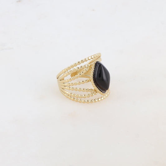 Bague multi-rangs style semainier avec pierre naturelle losange - Onyx