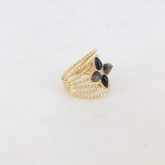 Bague multi-rangs style semainier avec 4 pierres naturelles formant une étoile du nord