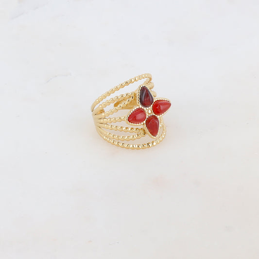 Bague multi-rangs style semainier avec 4 pierres naturelles formant une étoile du nord