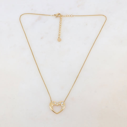 Collier avec pendentif cœur et strass (40+5CM)