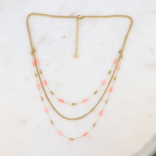 Collier 3 rangs avec des perles en pierre naturelle (39/42/45+5CM)