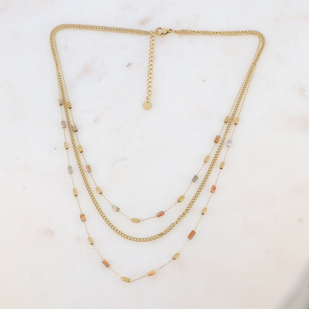 Collier 3 rangs avec des perles en pierre naturelle (39/42/45+5CM)